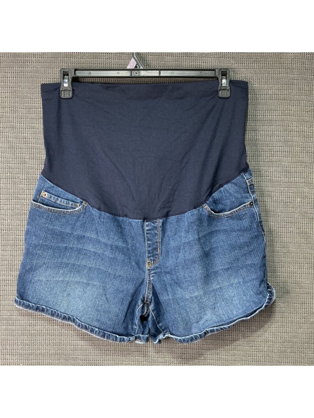 Liz Lange Woman's Maternity Denim Shorts XL Over Belly Panel Stretch Blue Casual